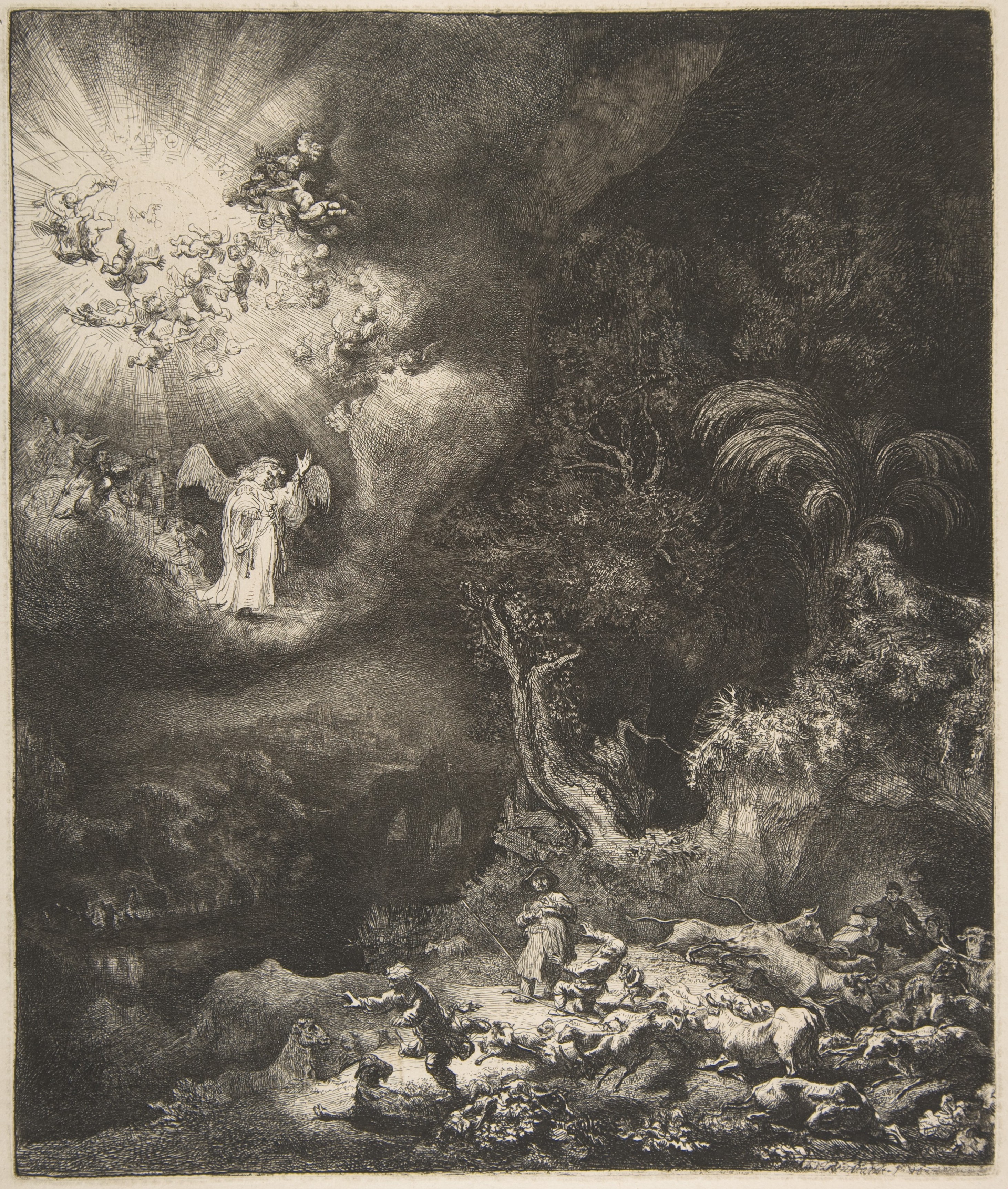 The Angel Appearing to the Shepherds, by Rembrandt