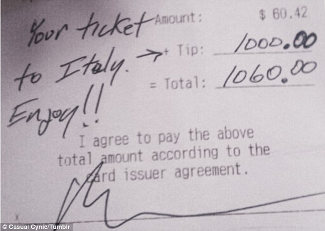 A $1000 tip for a trip to Italy